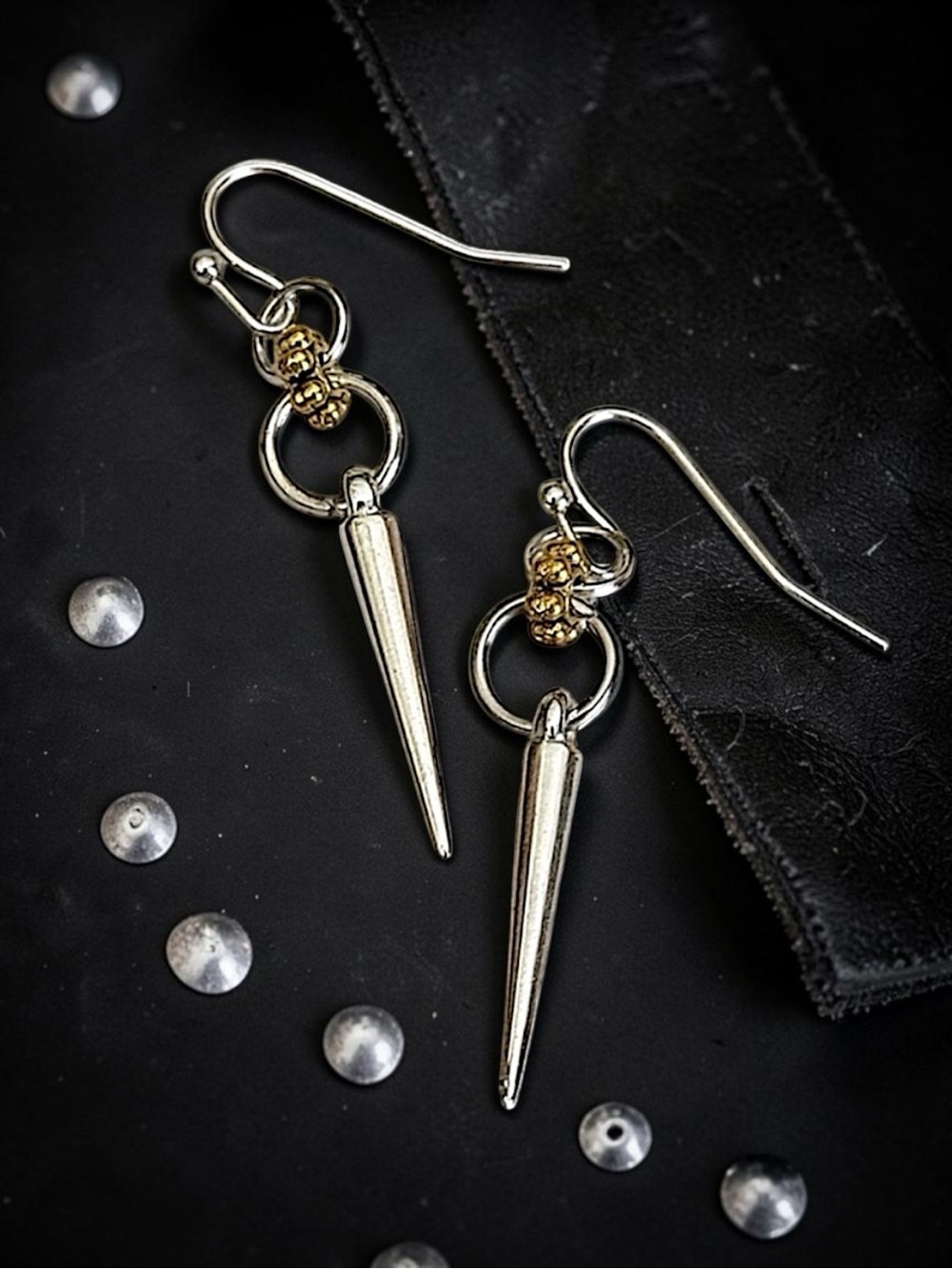 5 For $25💫Alternative Silver Spike Dangles Gold Bead Accent